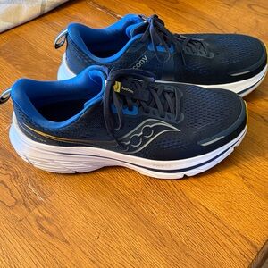 Saucony Navy and Blue Running Shoes with Yellow Trim